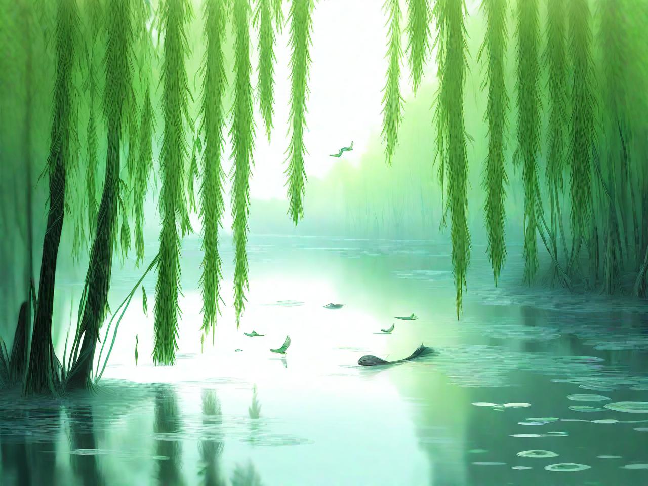 《柳枝轻舞，平面设计中的诗意画卷》